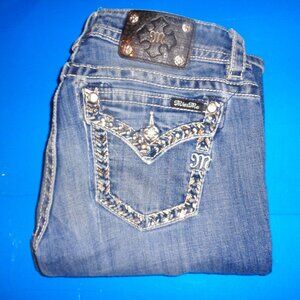 Womens MISS ME Signature Boot Cut Fit Distressed Jeans size 29 x 32 STRETCH WAIS